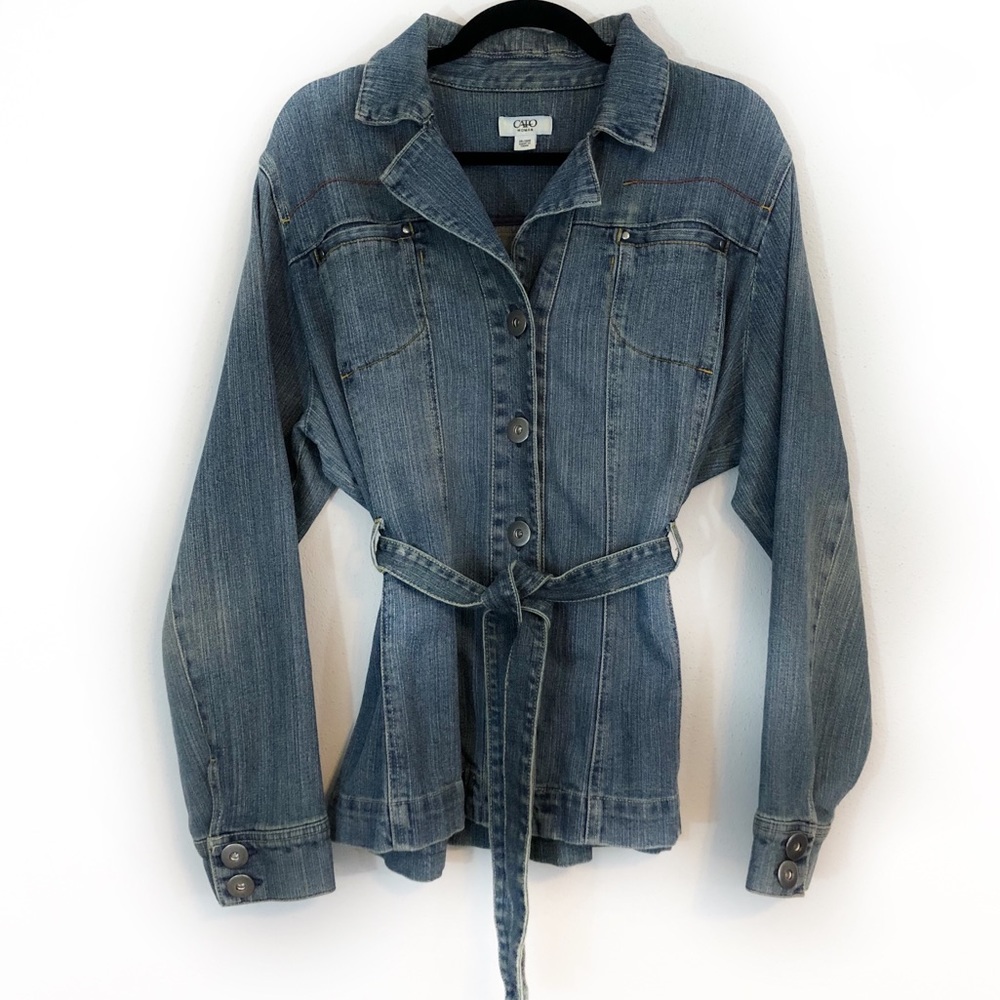 Cato Woman denim jean jacket tie belt waist 14/16W